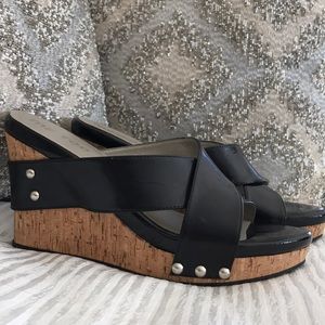 Patent leather strapped wedge sandals